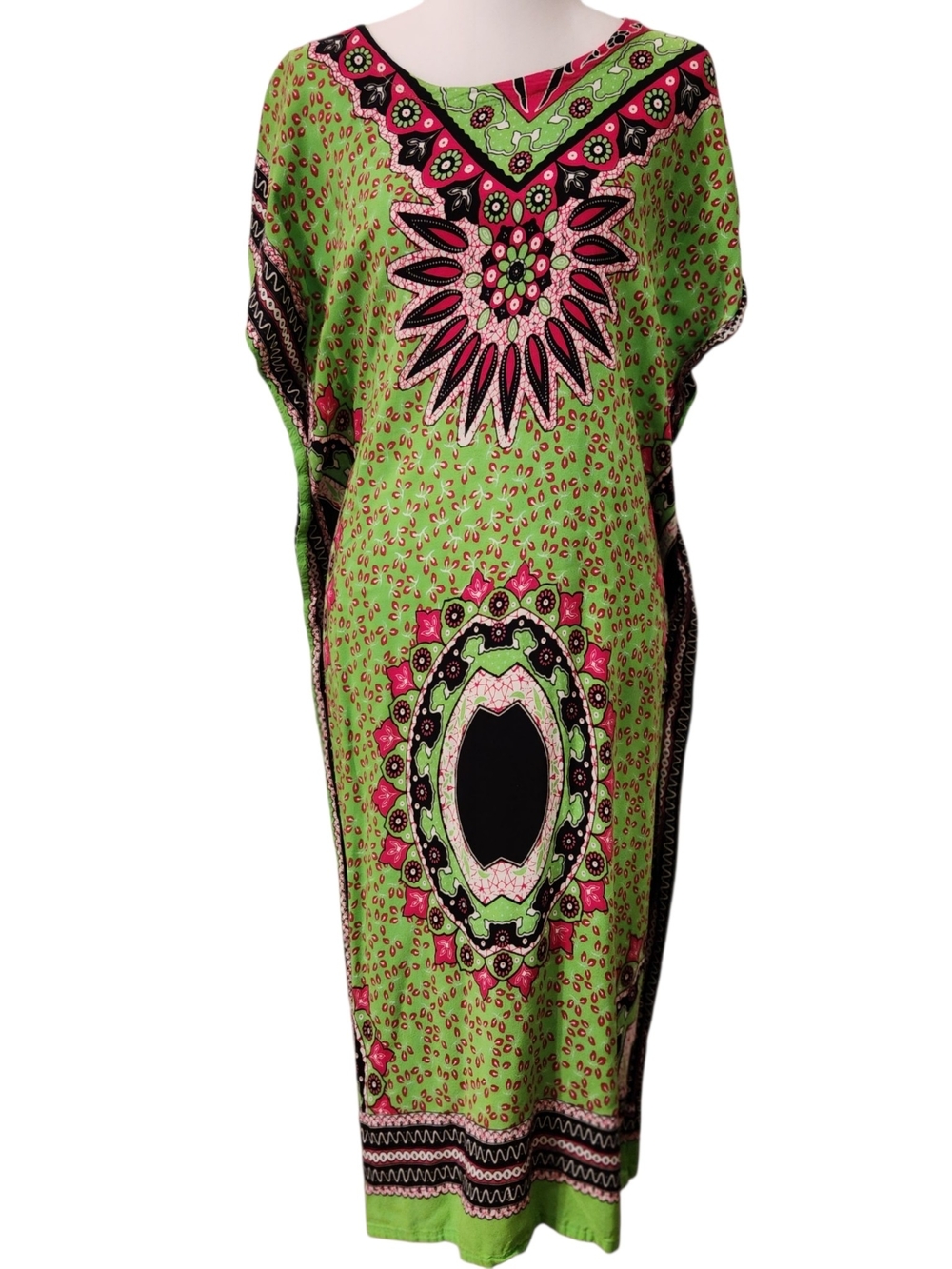 Batik Sumi Dashiki Boho Dress Kaftan Caftan Poncho Green Tunic Dress Size S